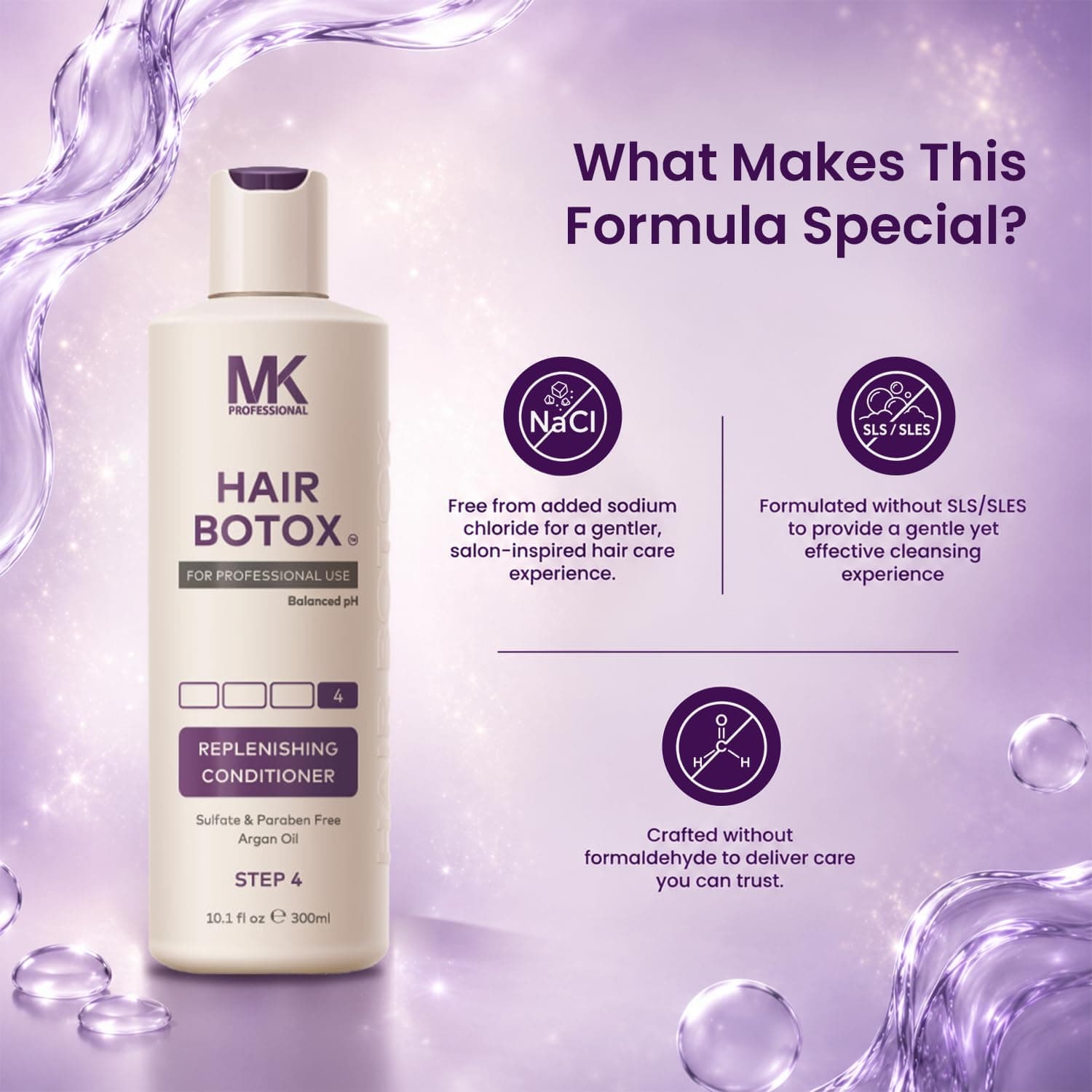 MK Professional Hair Botox Replenishing Shampoo + Conditioner Sulphate & Parabeen Free Aragon Oil (Set of 2) view 4