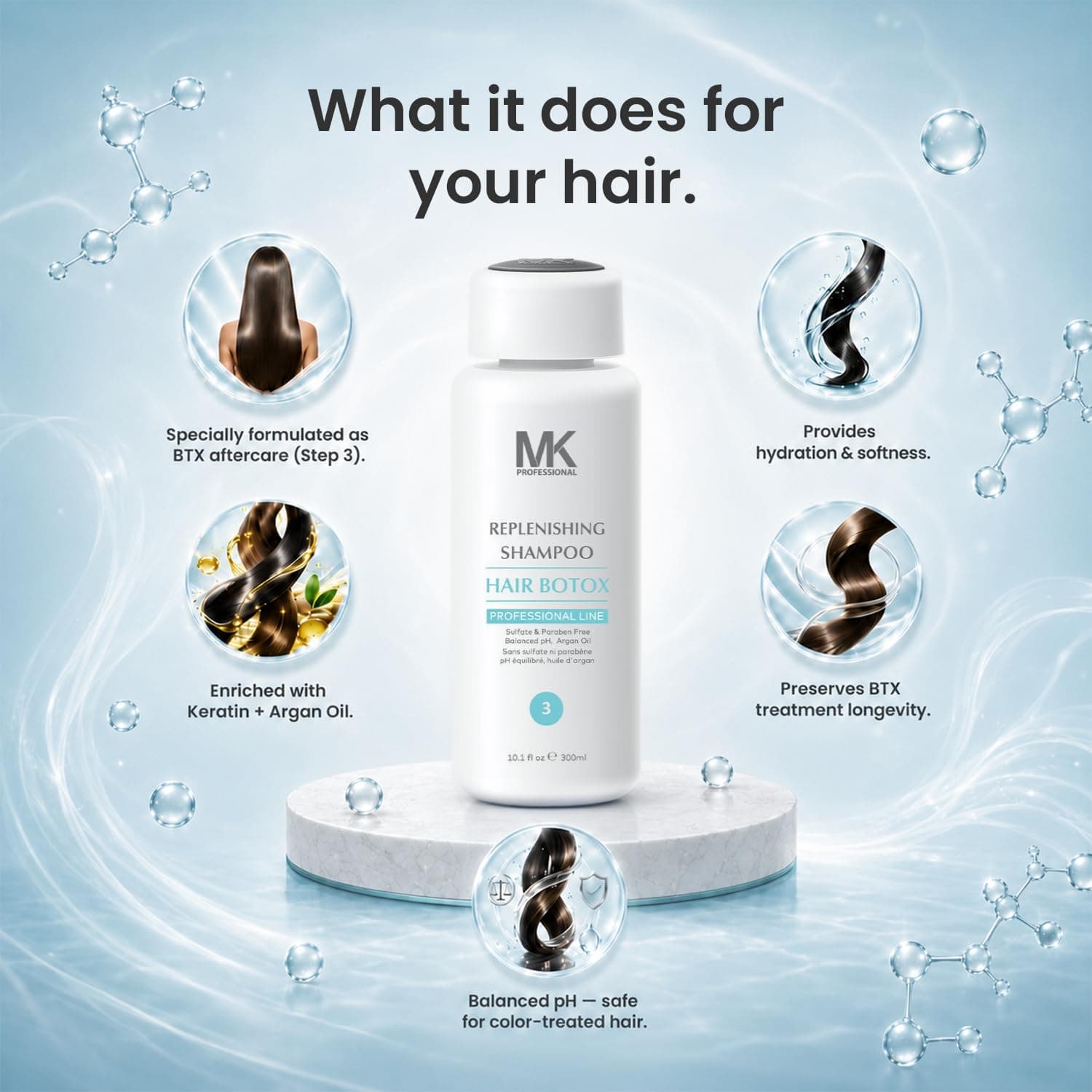 MK Professional Hair Botox Replenishing Shampoo + Conditioner Sulphate & Parabeen Free Aragon Oil (Set of 2) view 3