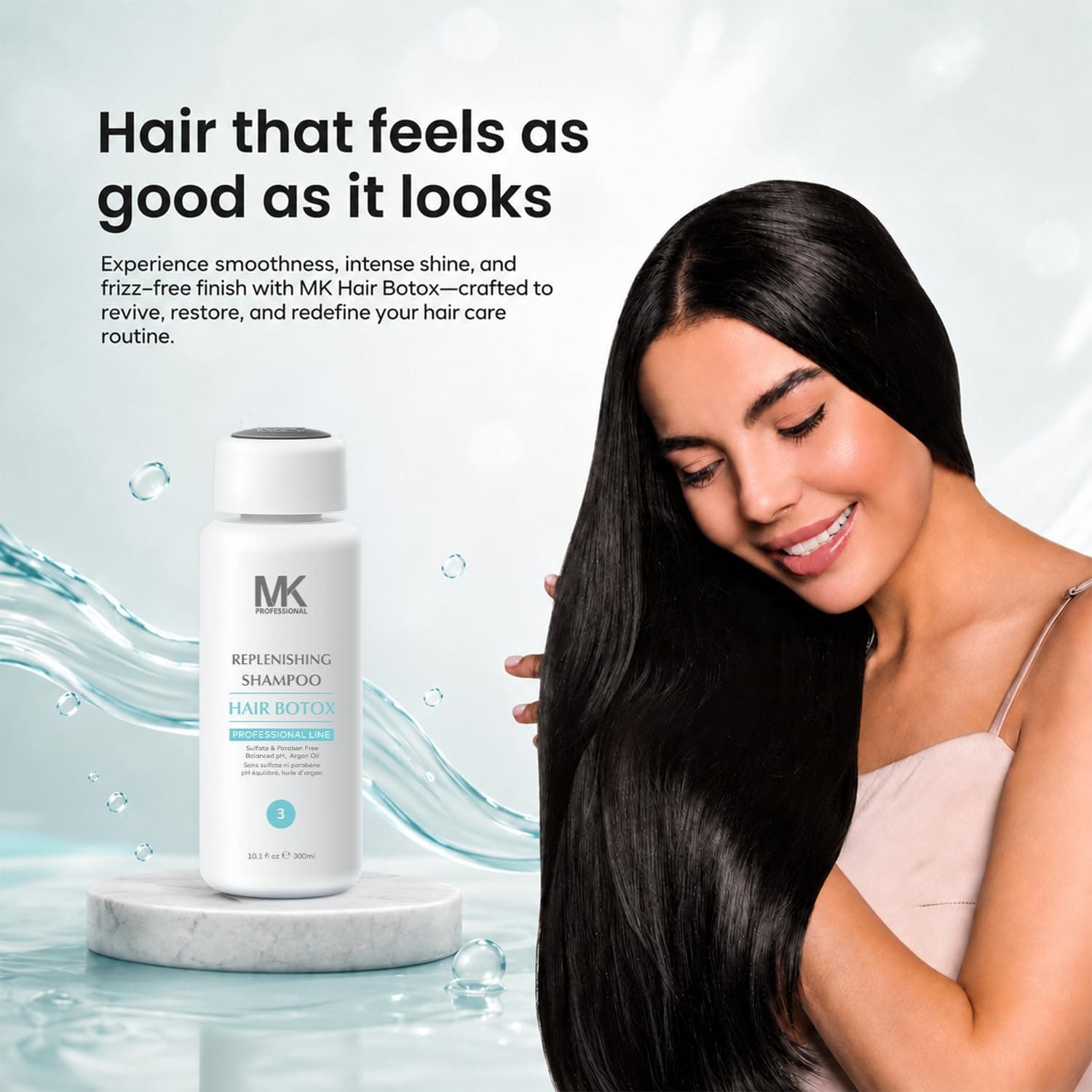 MK Professional Hair Botox Replenishing Shampoo + Conditioner Sulphate & Parabeen Free Aragon Oil (Set of 2) view 2